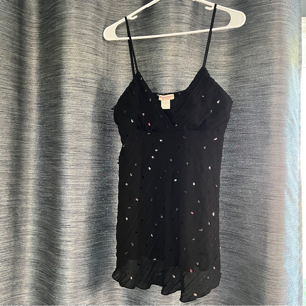 Meghan Noland - Black Sequin Spaghetti Strap Top - Size Medium M